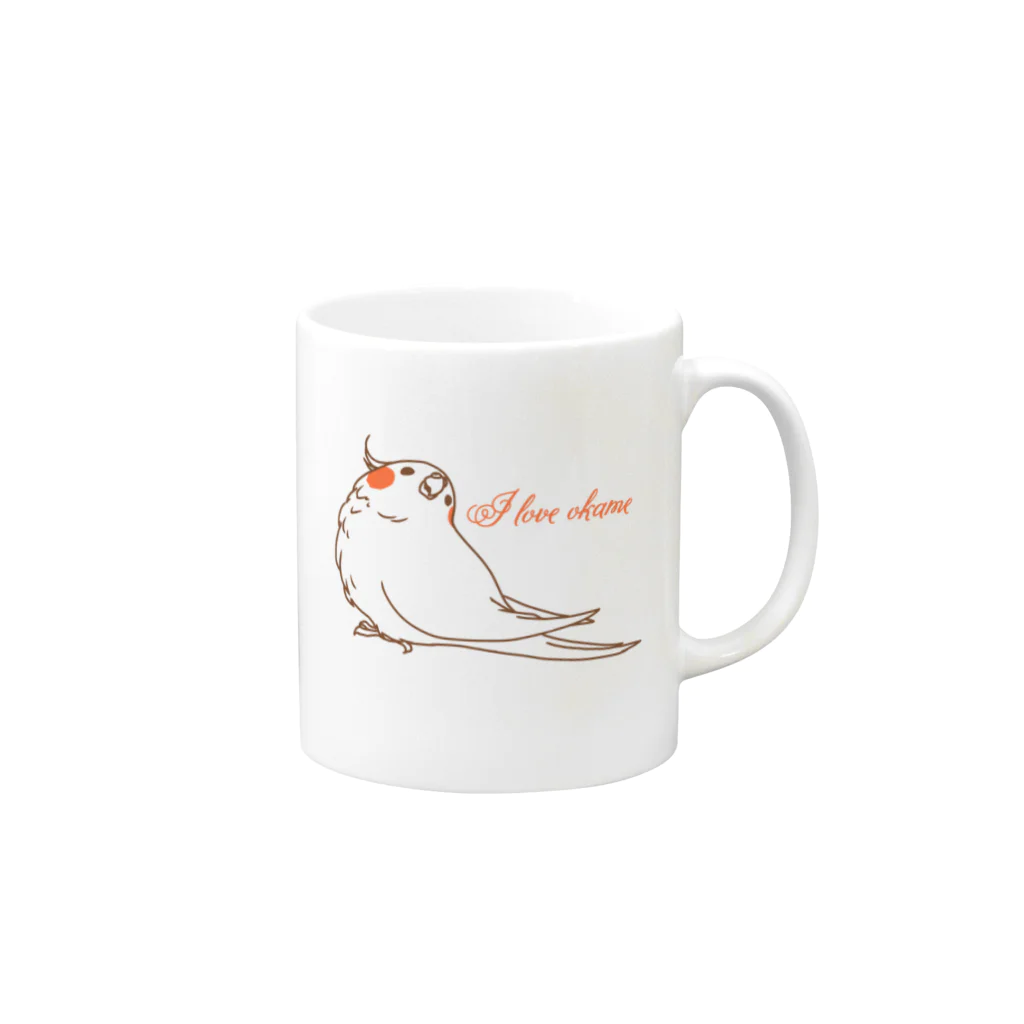 one-naacoのI LOVE オカメ Mug :right side of the handle