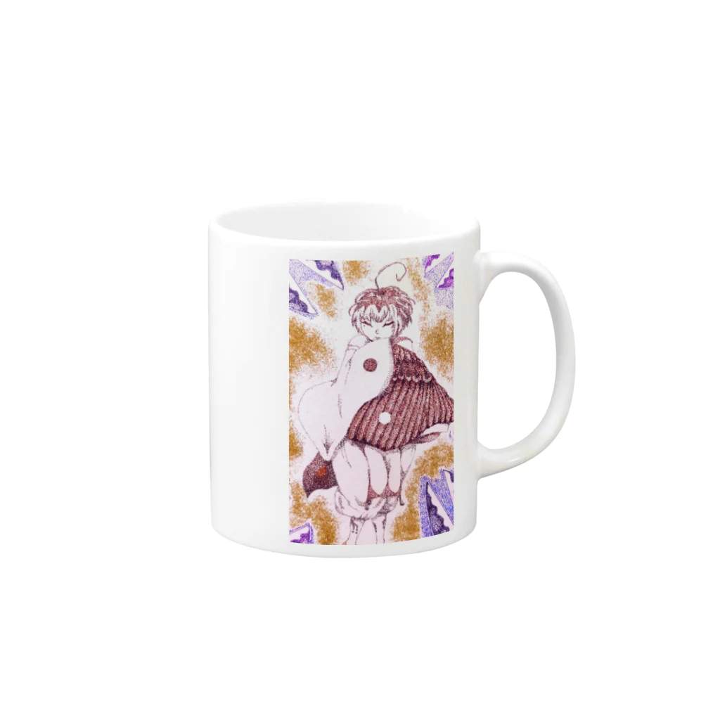 Pointillism loveの雀の子 Mug :right side of the handle