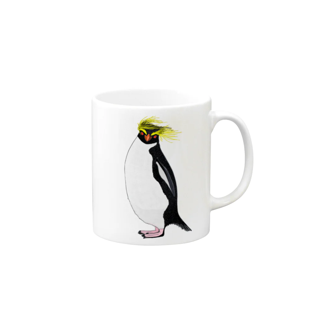 LalaHangeulの　風に吹かれるイワトビペンギンさん(文字無しバージョン Mug :right side of the handle