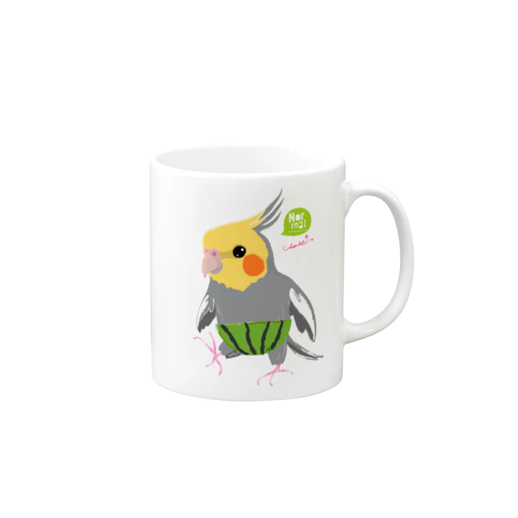 LittleLoroのノーマルオカメインコ スイカパンツ Mug :right side of the handle