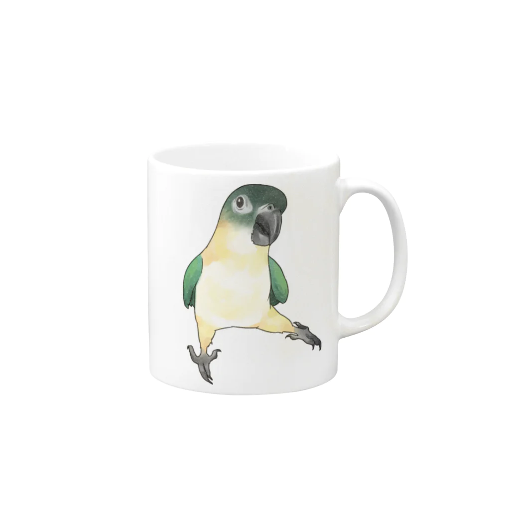 まめるりはことりのご機嫌なズグロシロハラインコのカイ君【まめるりはことり】 Mug :right side of the handle