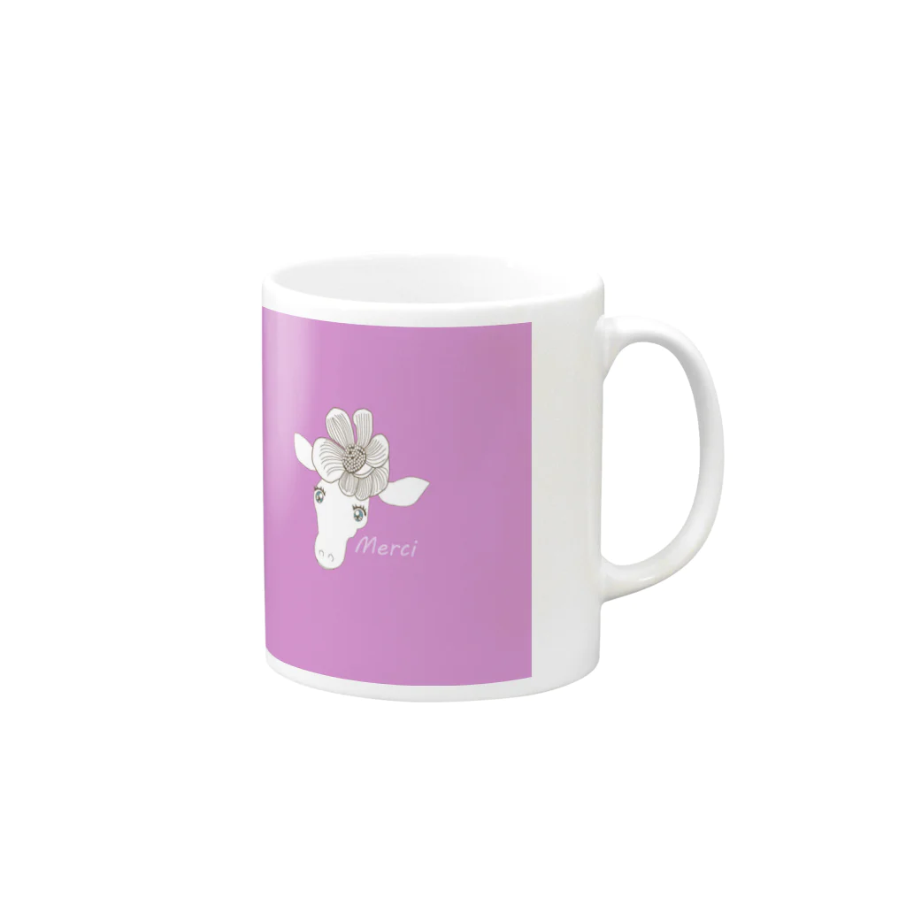 °+nono+°の花飾りのキリンMerciグッズ Mug :right side of the handle