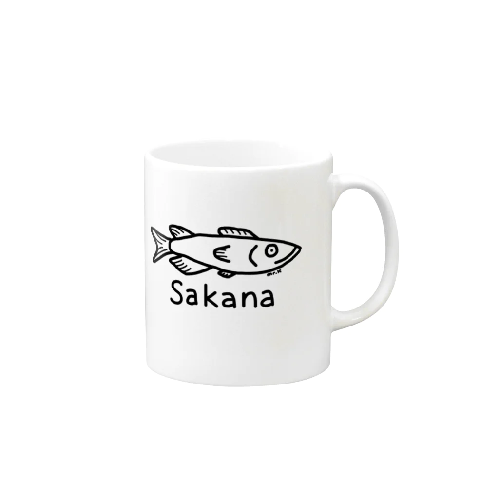 MrKShirtsのSakana (魚) 黒デザイン マグカップの取っ手の右面