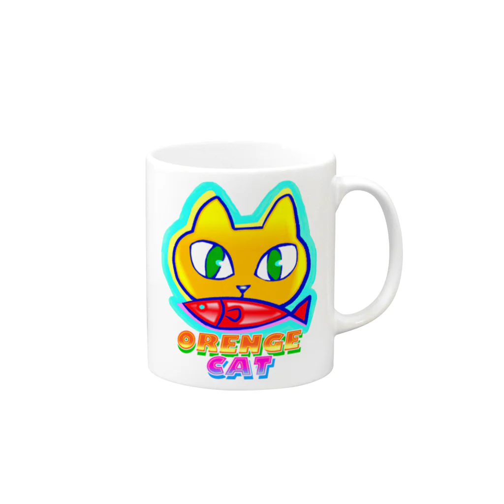 ✨🌈✨ユラクラカン🇯🇵 ✨🌈✨の🍊🐈 オレンジキャット🍊🐈　ライト Mug :right side of the handle