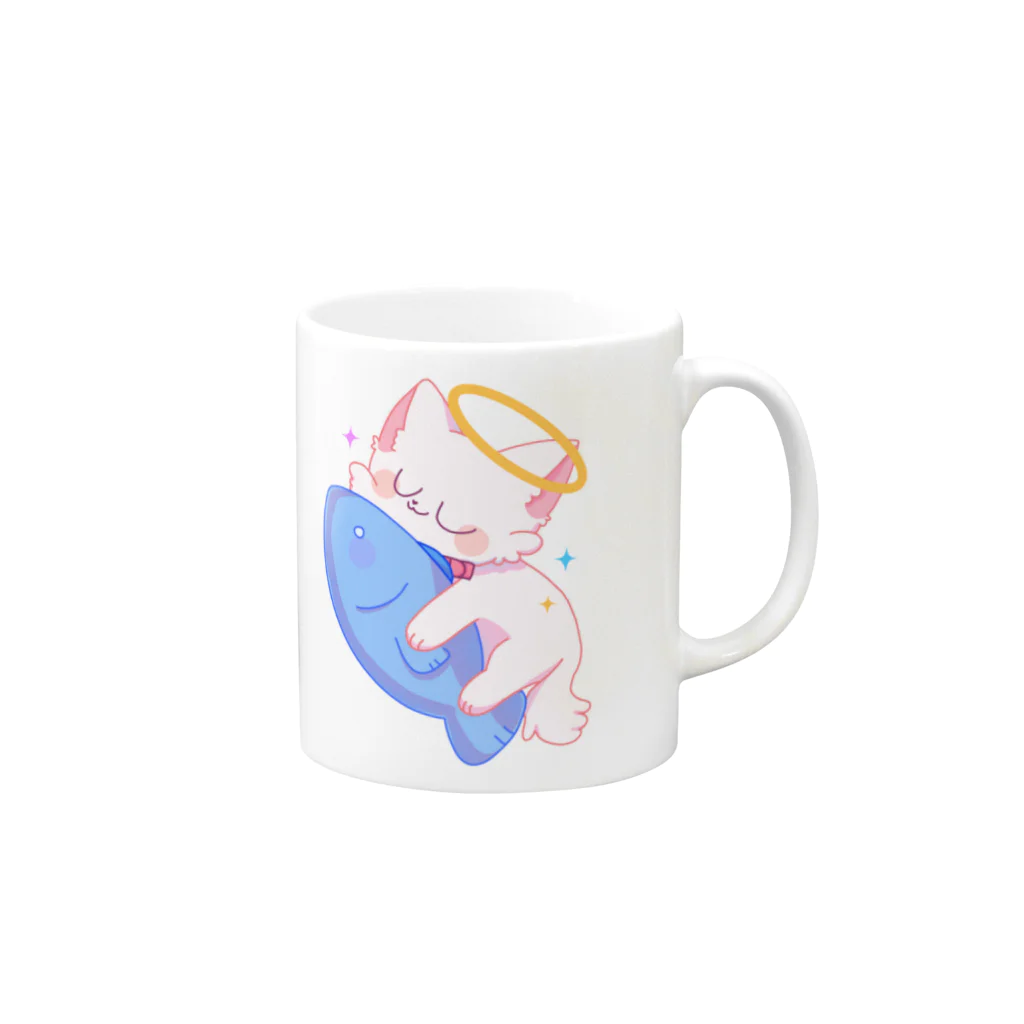 ちょこっぷのお魚大好きねこまるくん Mug :right side of the handle