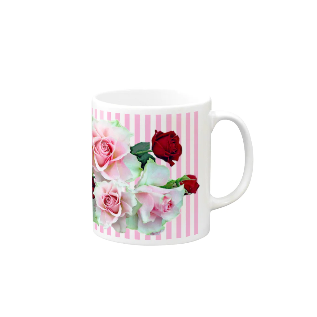 fée de la roseの暖かいローズピンクストライプ Mug :right side of the handle