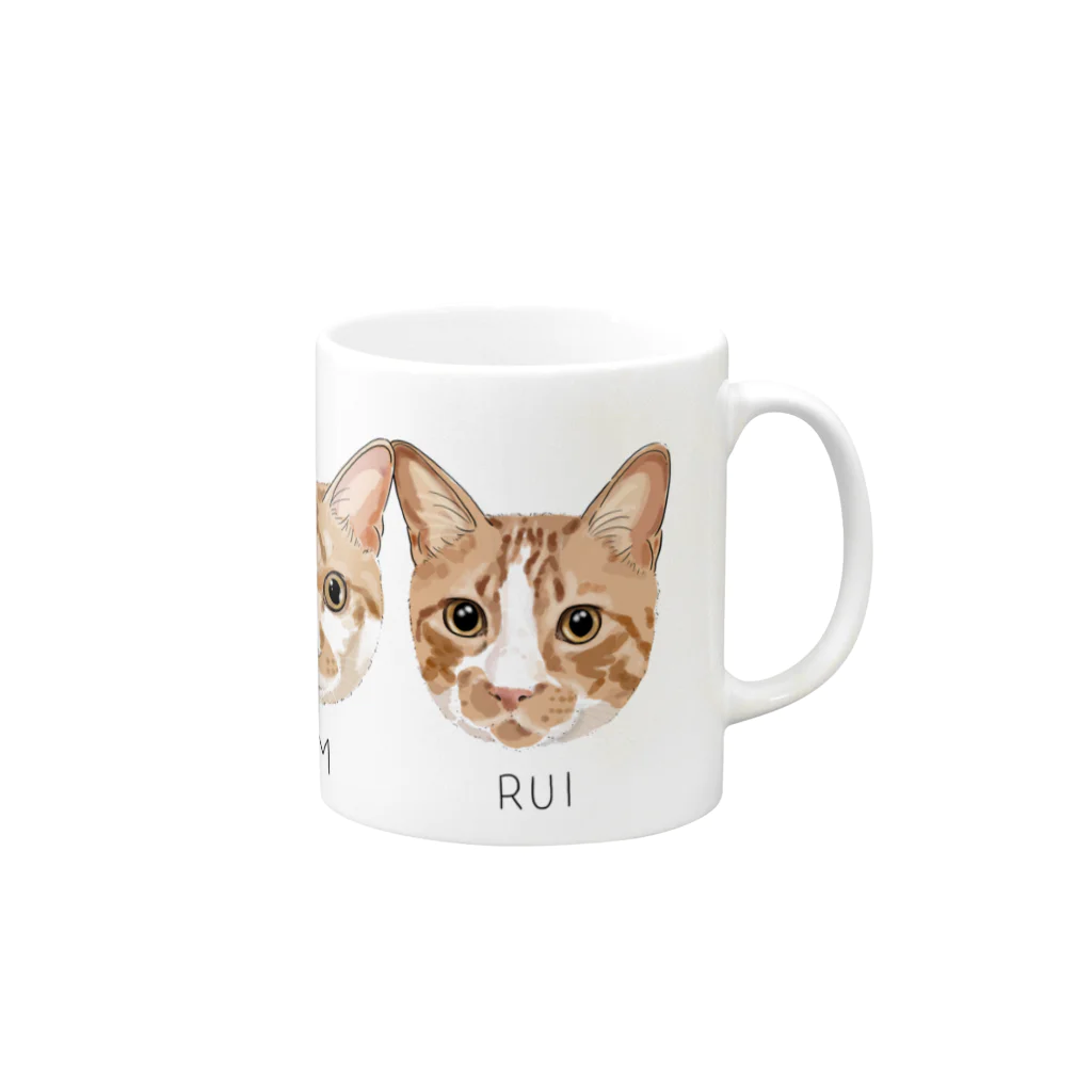 みきぞーん｜保護猫 ミッキー画伯と肉球とおともだちのram&rui Mug :right side of the handle