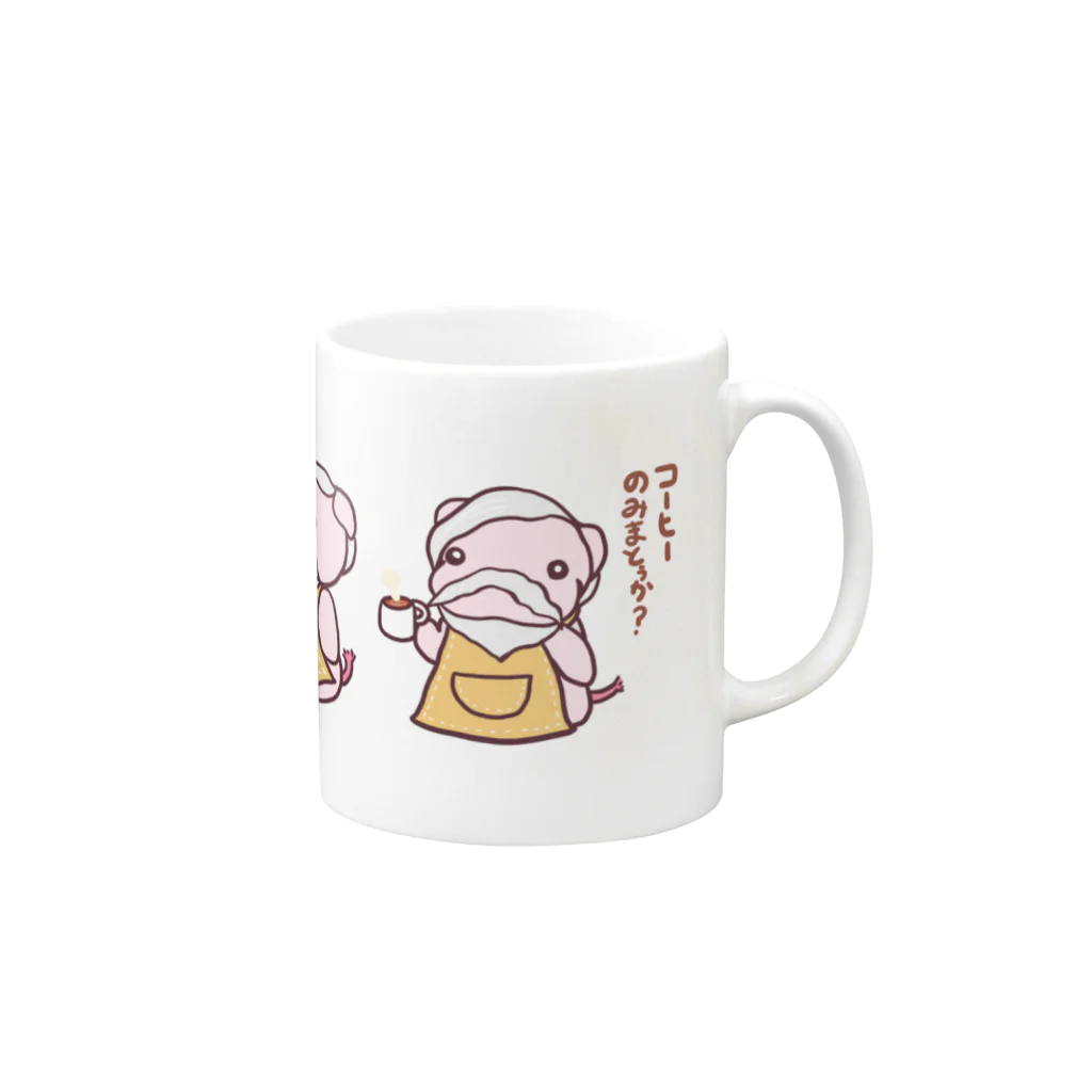 すあだショップのぶたたんのコーヒーのみまとぅか？マグカップ Mug :right side of the handle