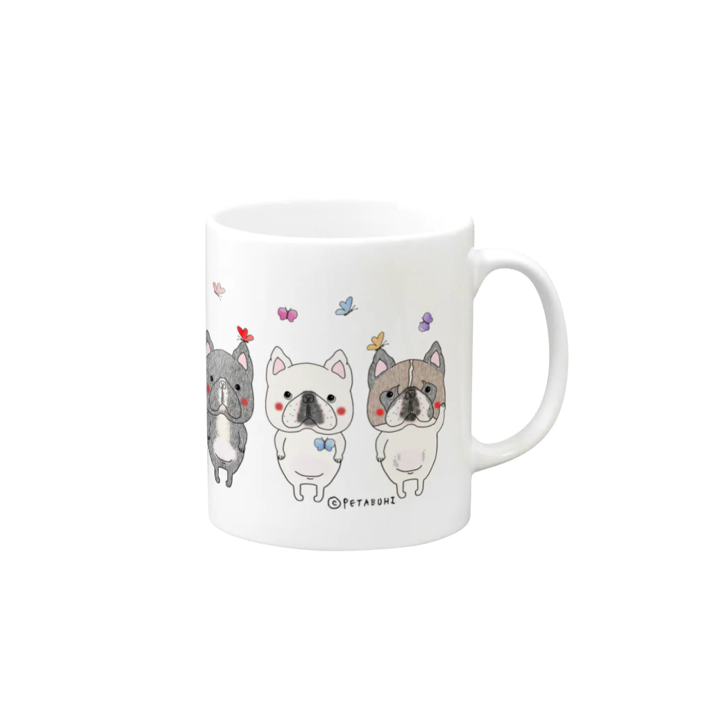 PETABUHIのフレンチブルドッグ『蝶々遊び』 Mug :right side of the handle