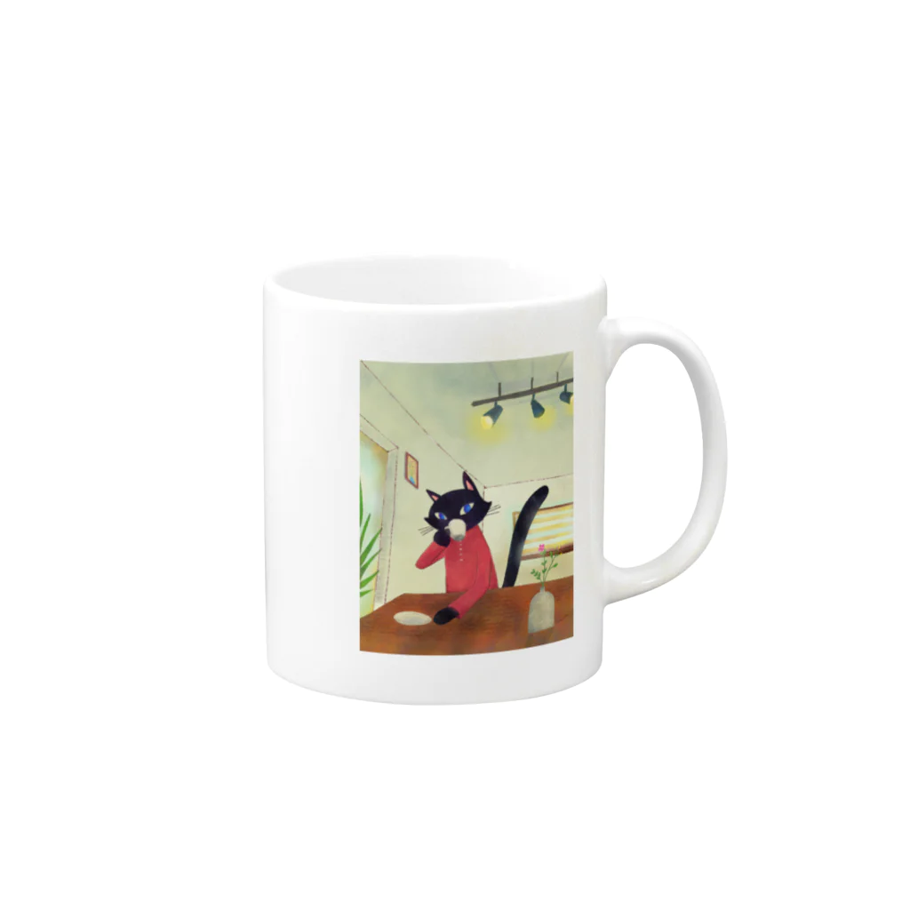 taramako  storeの午後カフェのネコ Mug :right side of the handle