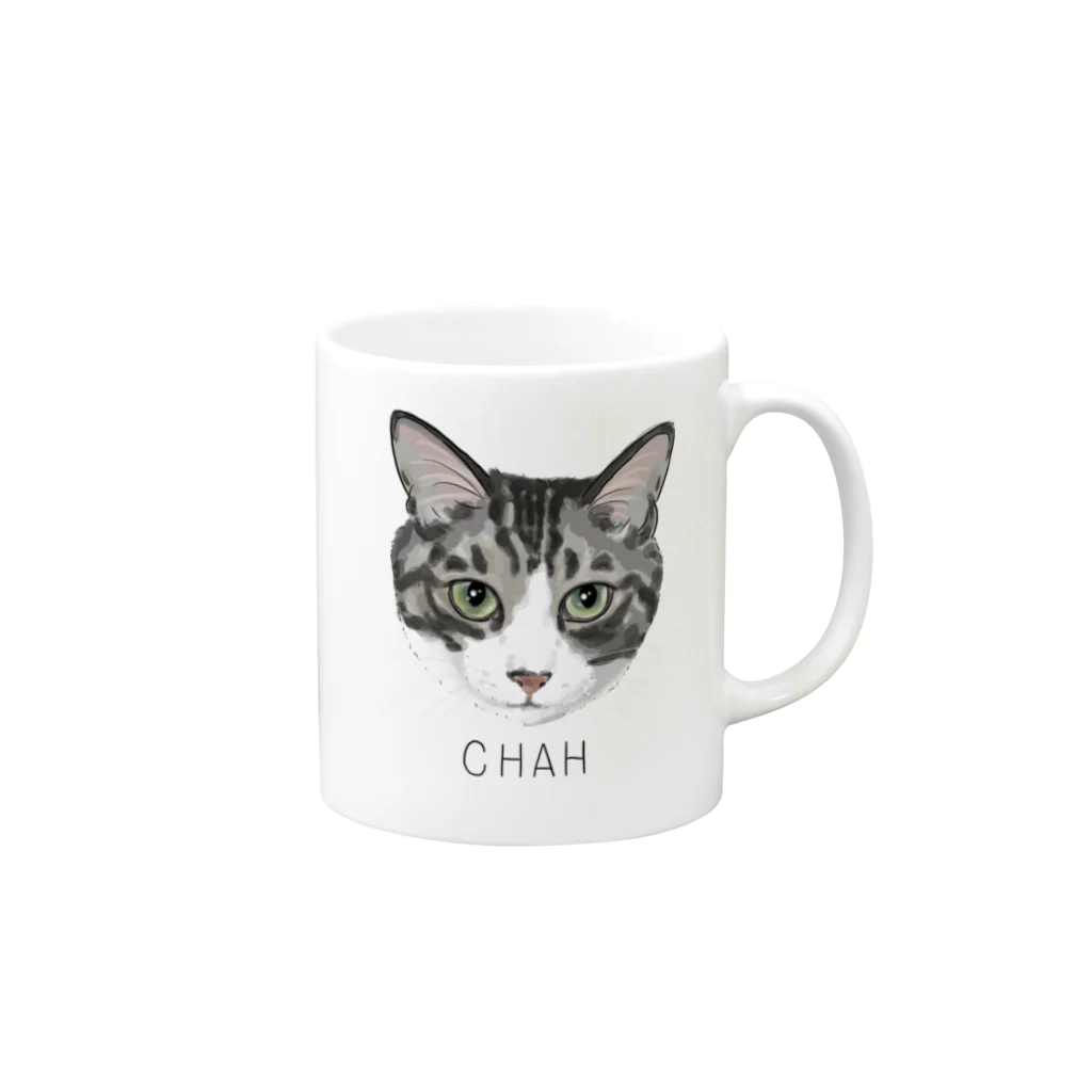 みきぞーん｜保護猫 ミッキー画伯と肉球とおともだちのchah Mug :right side of the handle