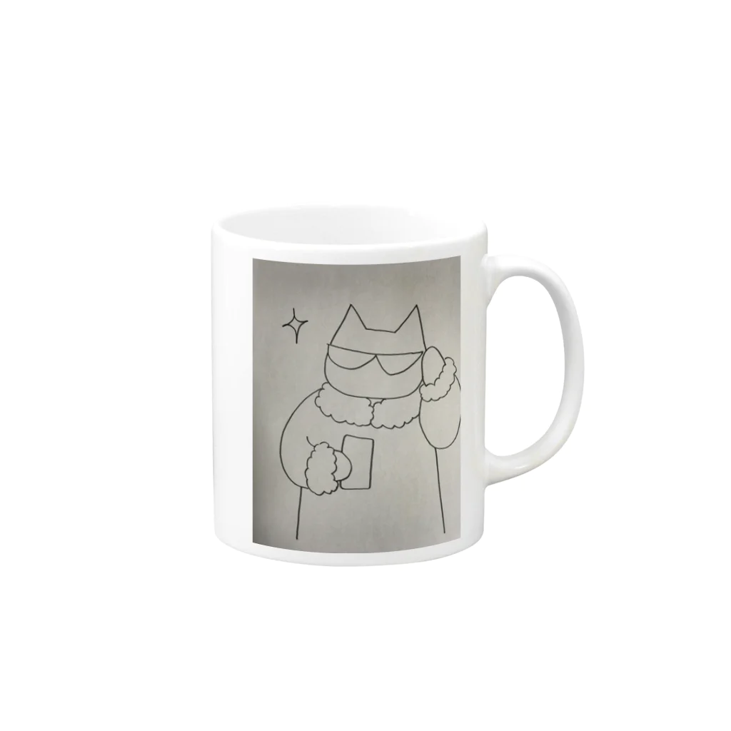 mamakumaのきらりんネコ Mug :right side of the handle