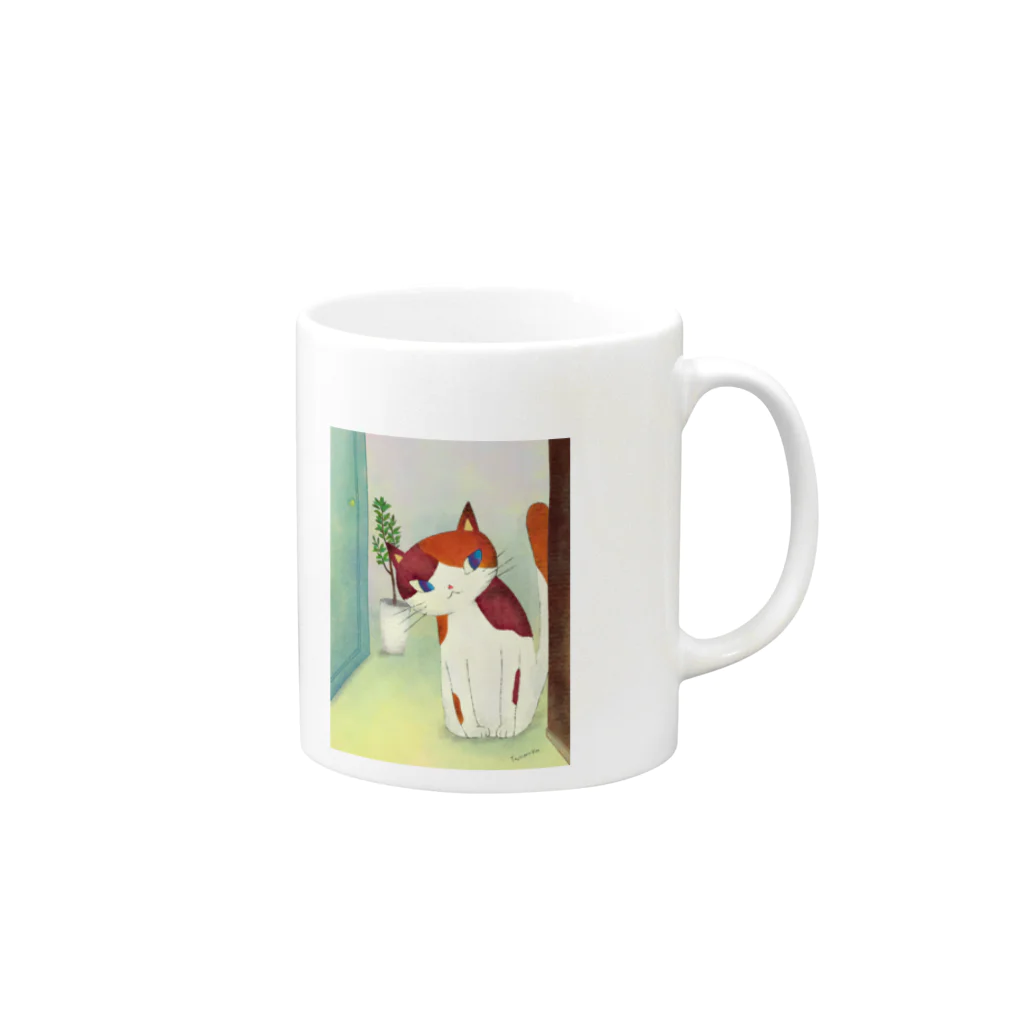 taramako  storeのミケのご飯待ち Mug :right side of the handle