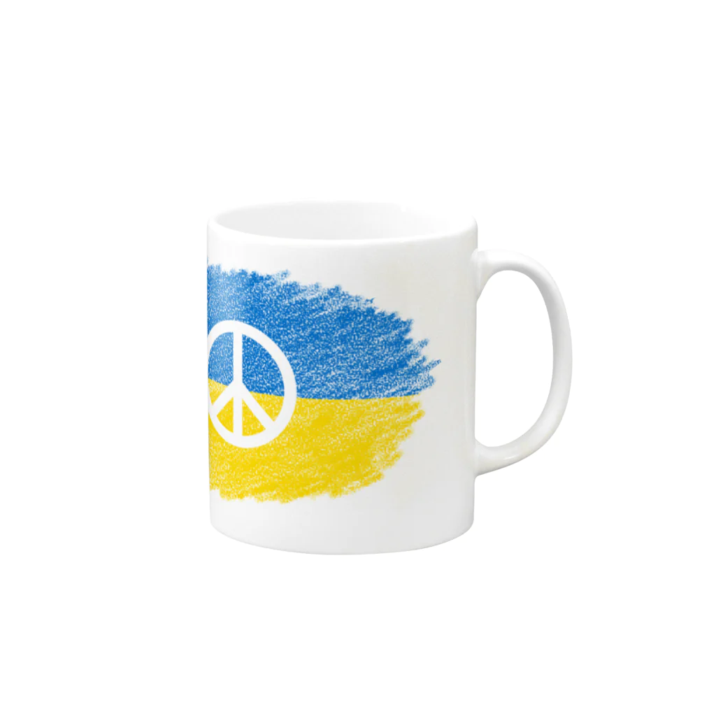 サトオのウクライナ国旗＆ピースマーク　クレヨン画風 Mug :right side of the handle