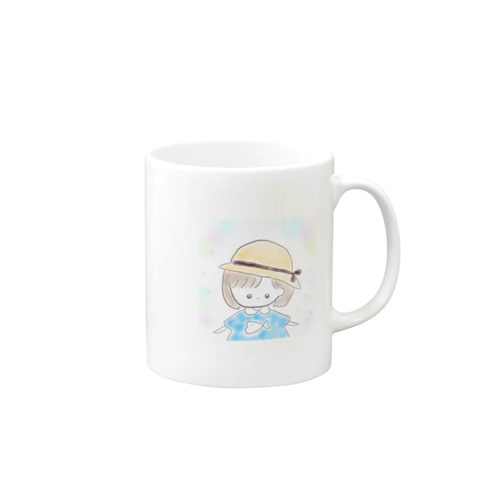 ののちゃショップ️🫧🐻‍❄️の夏の麦わら帽子ののちゃん👒 Mug :right side of the handle