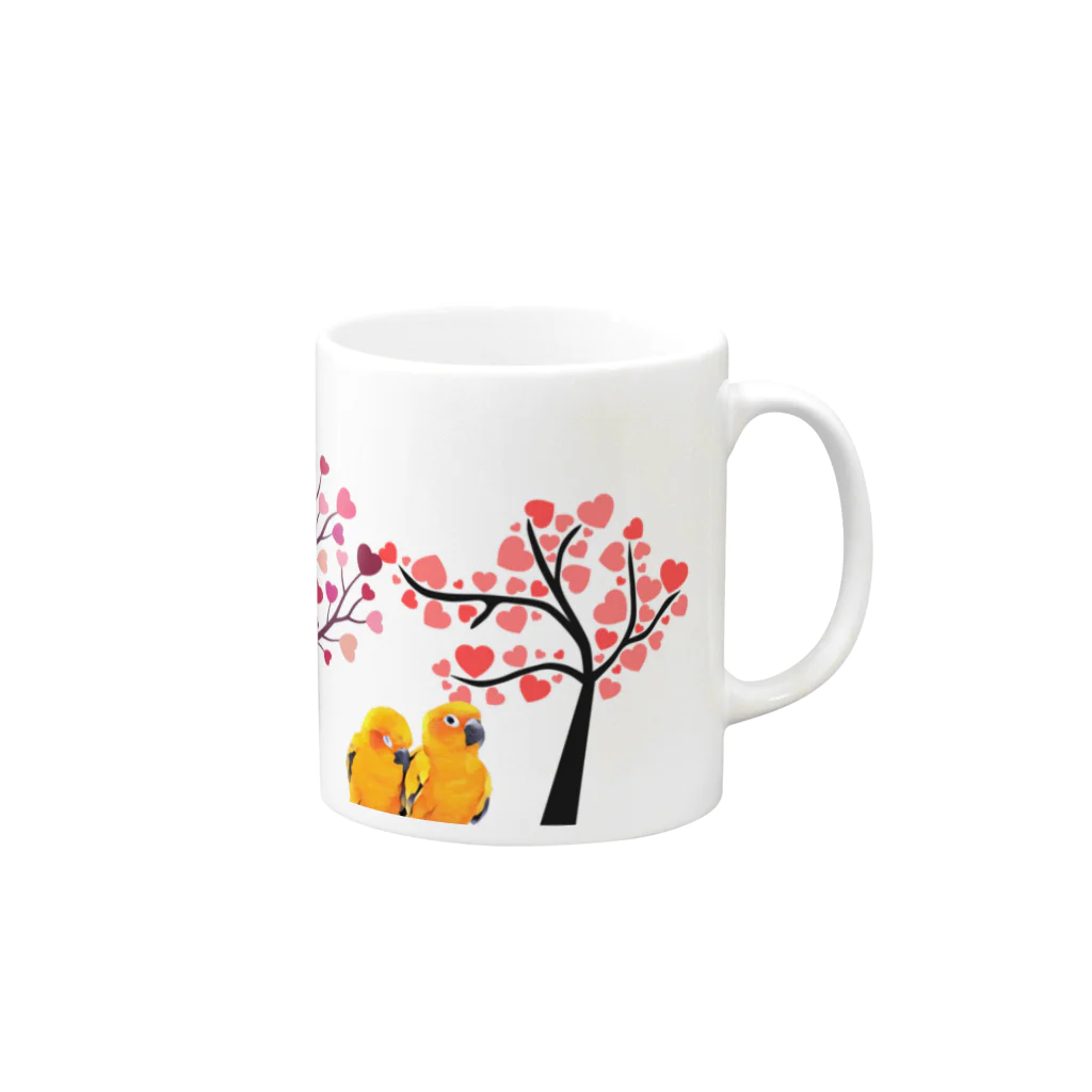 デザイン堂しまえながのインコちゃんのお花見デート Mug :right side of the handle