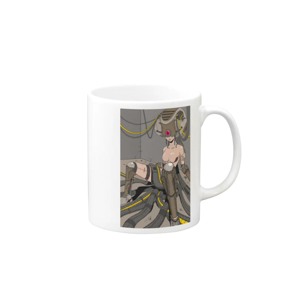 くるりずむオリジナルイラストショップのケーブルだらけの機械女子 Mug :right side of the handle