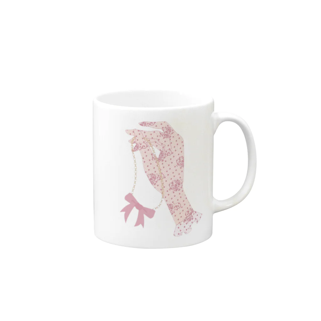 hyu-ge（イラスト）のグローブ　pink Mug :right side of the handle