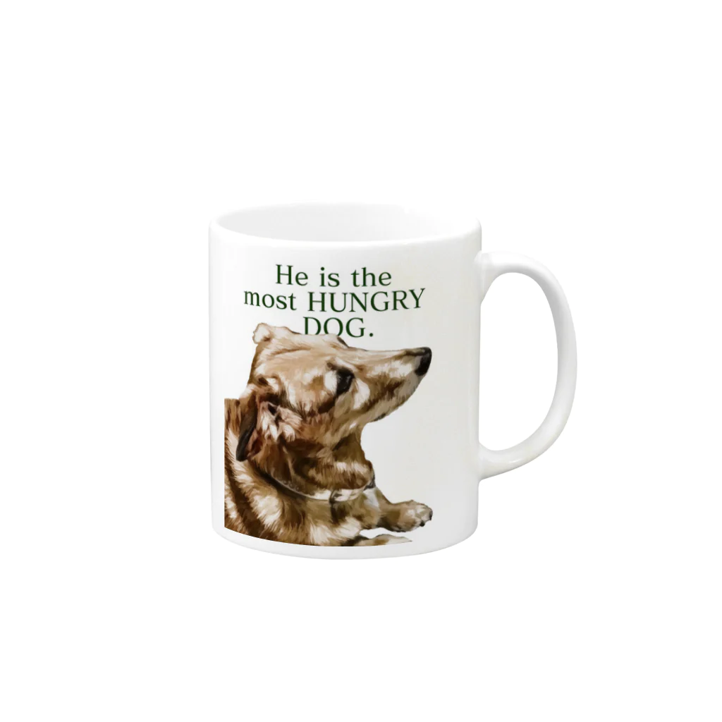 the most "DOG"のhe is the most hungry dog. GREEN Mug :right side of the handle