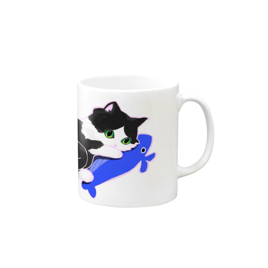 きねぶち温泉のねこのきょうちゃん（くじらを添えて） Mug :right side of the handle