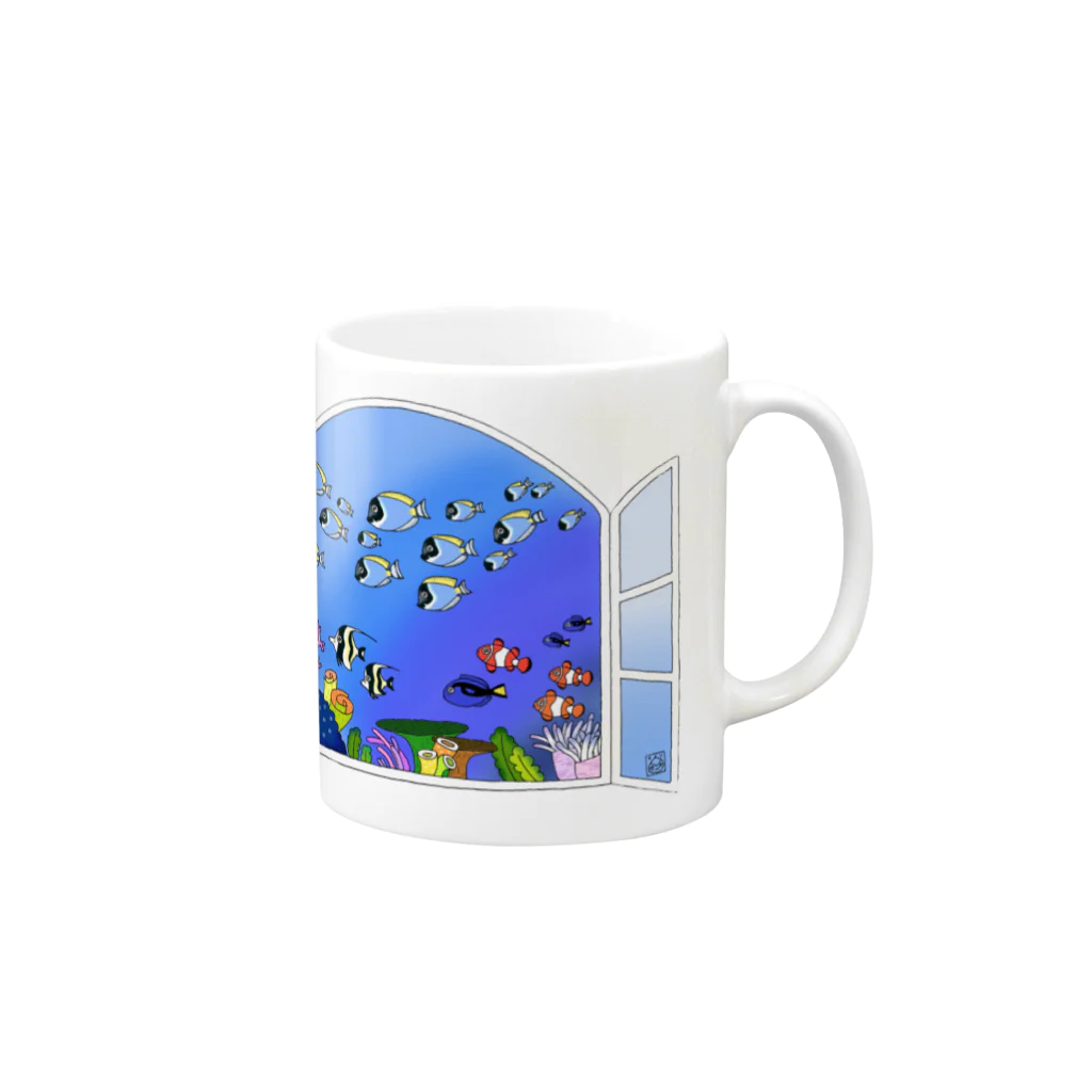 栗坊屋のパウダーブルーが泳ぐ海 Mug :right side of the handle