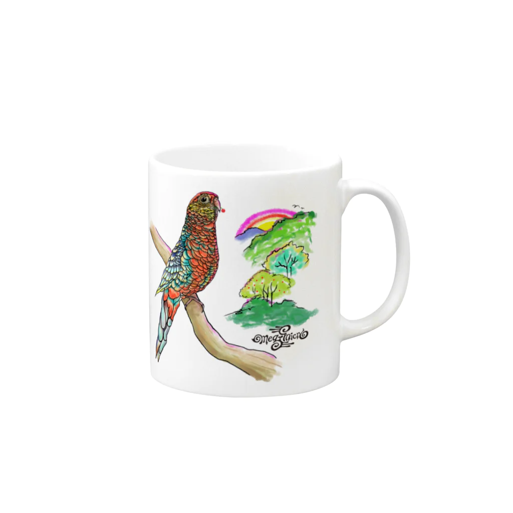 ソラネコ本舗（meg－micro）のココノエインコ　赤い実を届けに Mug :right side of the handle