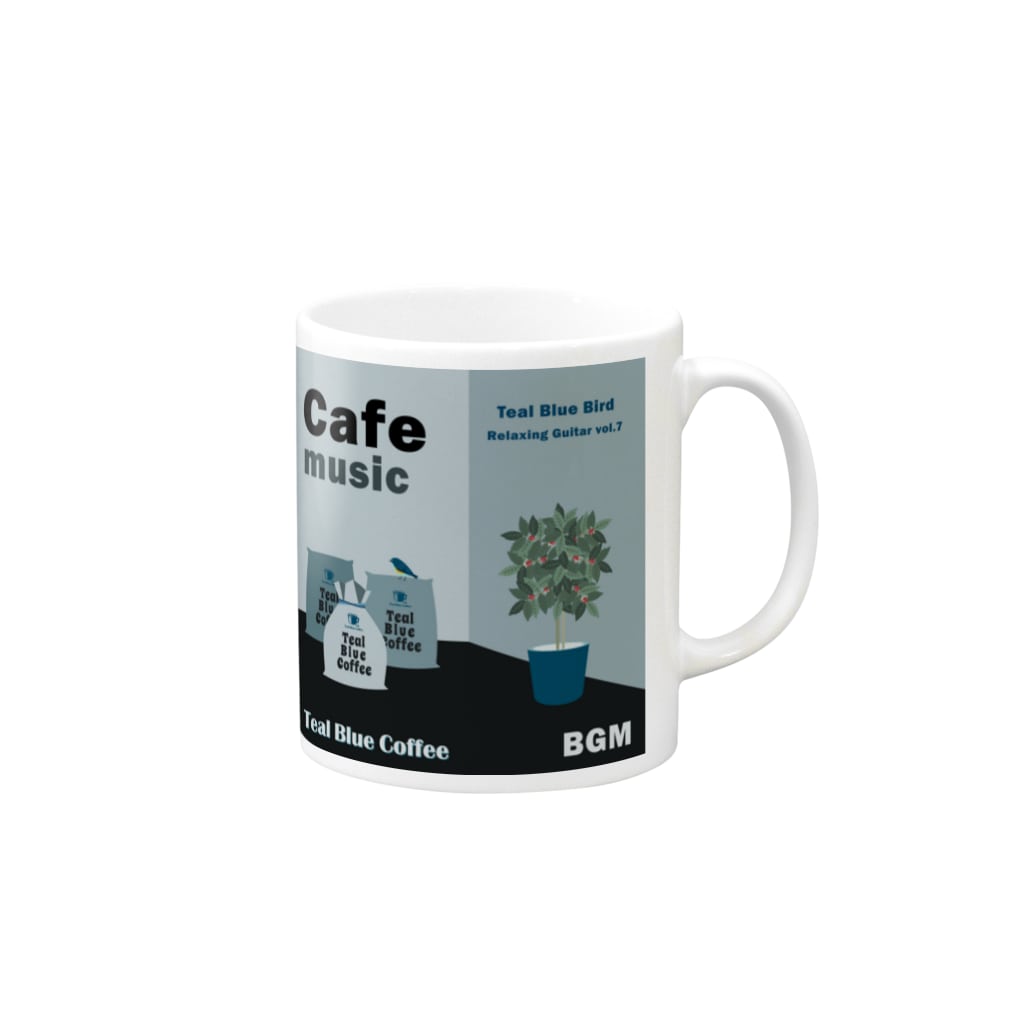 Teal Blue CoffeeのCafe music - Teal Blue Bird - Mug :right side of the handle