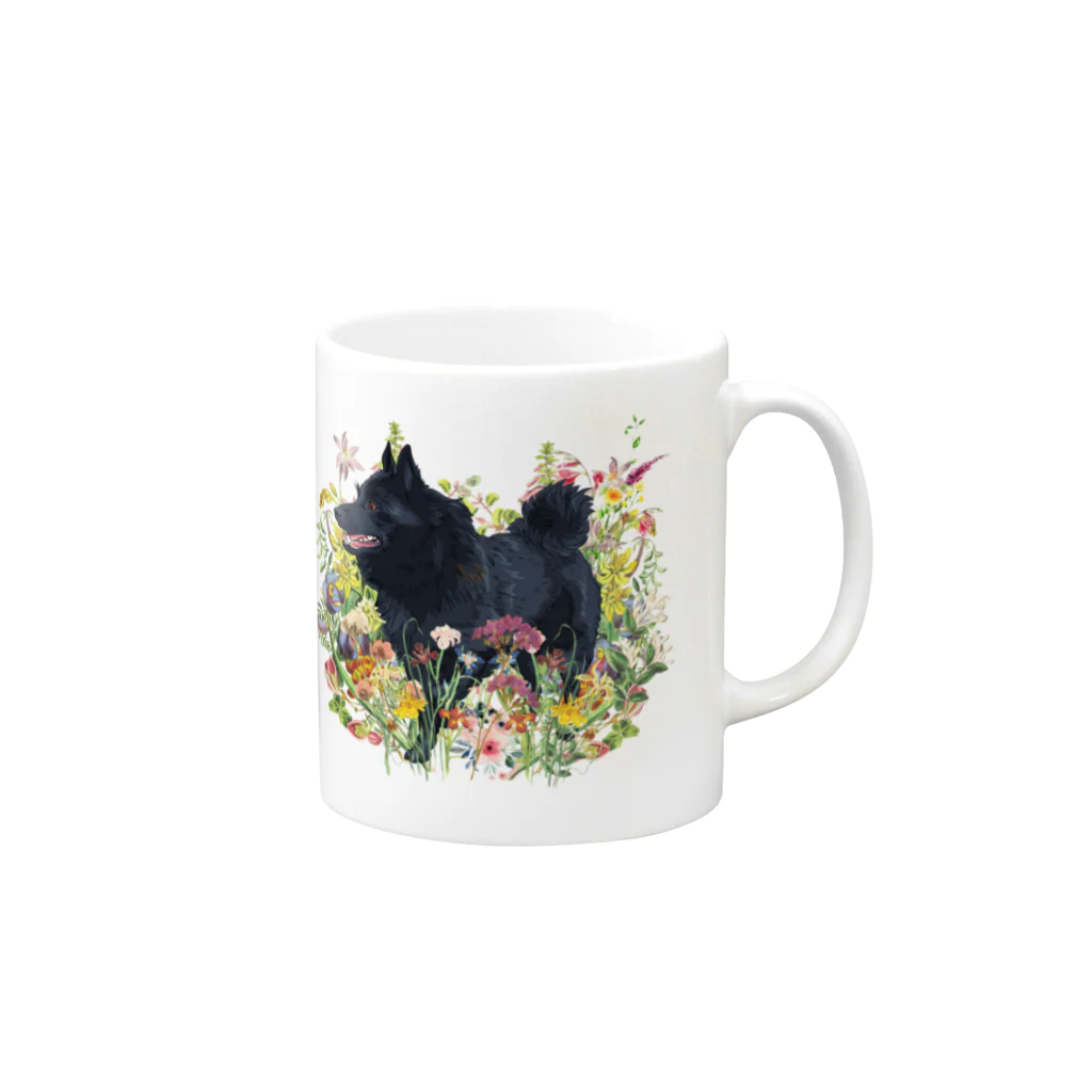 Doggie Freaksのお花畑のスキッパーキ Mug :right side of the handle