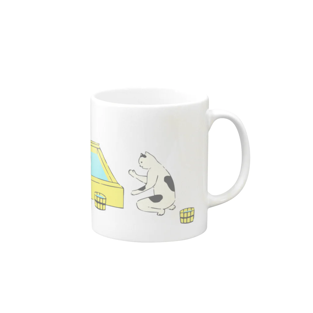 温泉グッズ@ブーさんとキリンの生活の猫の温泉（ロゴなし） Mug :right side of the handle