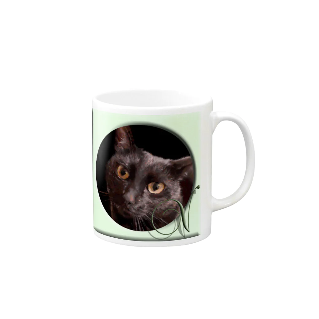 ぬくもふ屋　【猫 犬の似顔絵描き】のv Mug :right side of the handle