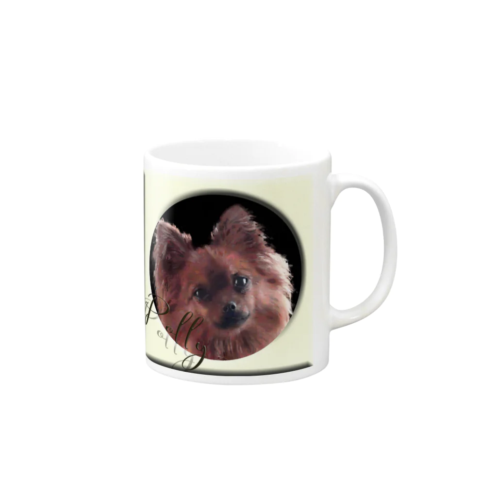 ぬくもふ屋　【猫 犬の似顔絵描き】の犬のポリーちゃん Mug :right side of the handle