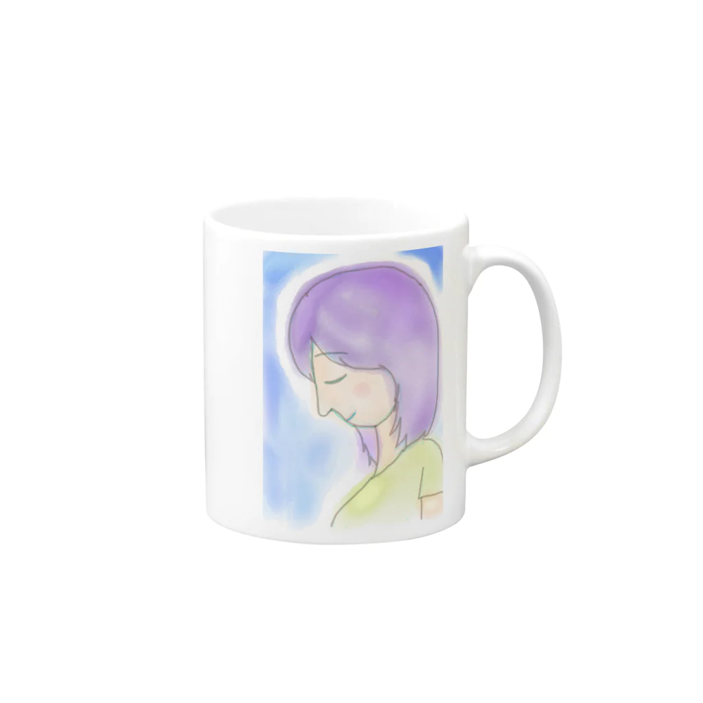 ぐうぐう商店のうつむきレディ　ダウンスタイル Mug :right side of the handle