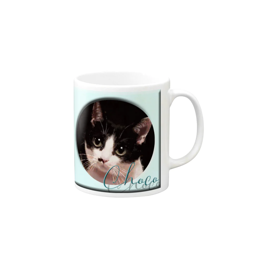 ぬくもふ屋　【猫 犬の似顔絵描き】のchoco Mug :right side of the handle