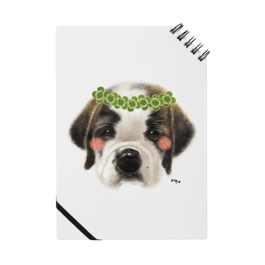 セントバーナード子犬とクローバー Notebook By Aco Marinoarco Suzuri