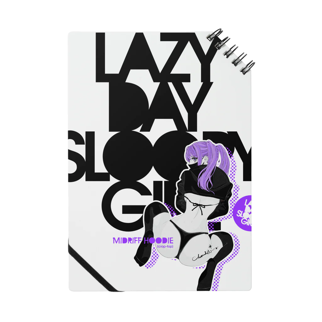 loveclonesのLAZY DAY SLOOPY GIRL 0574 ブラックフーディー女子 エロポップ ロゴ ノート