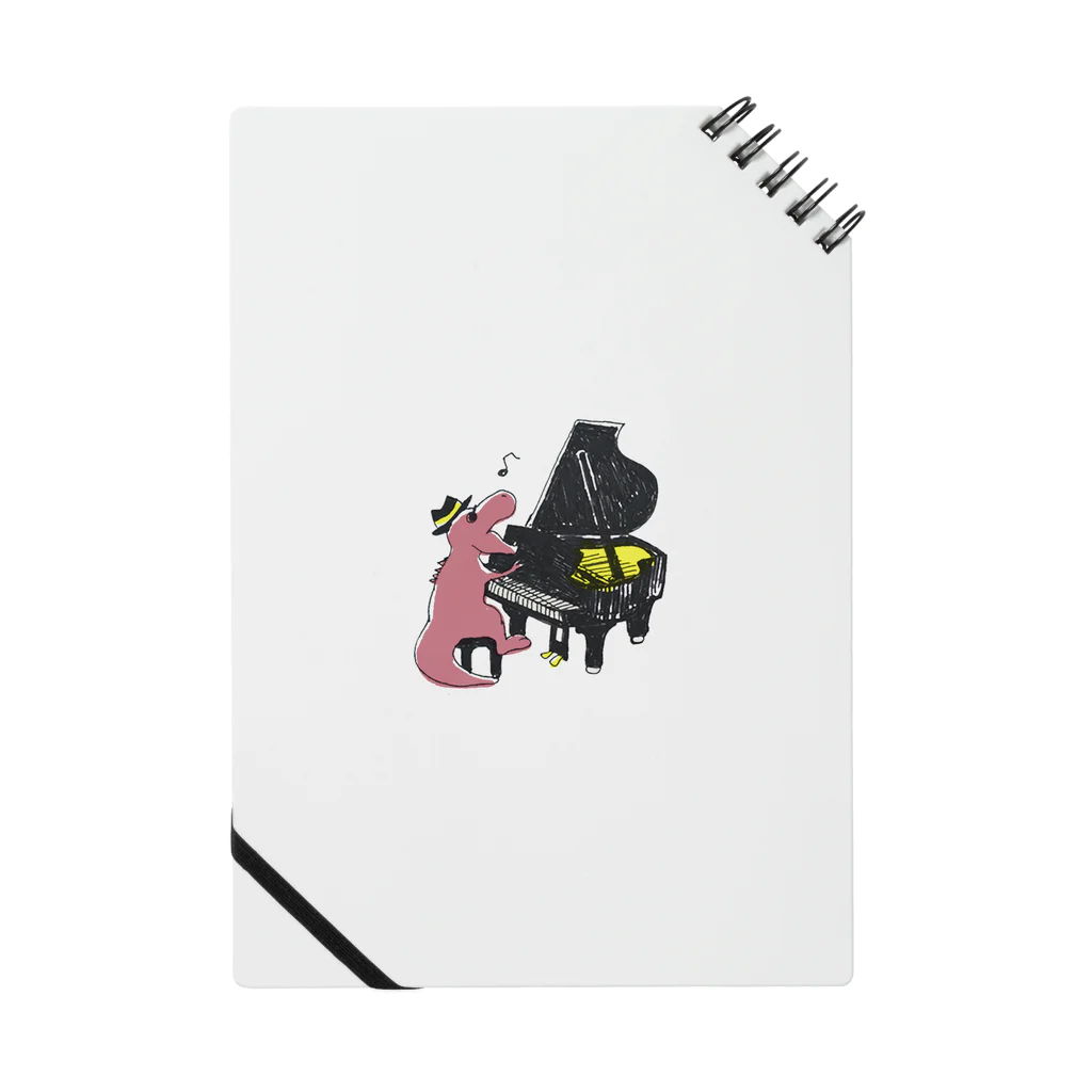 白亜画廊 SUZURI店の【DINOBAND】ピアノを弾くティラノサウルス Notebook