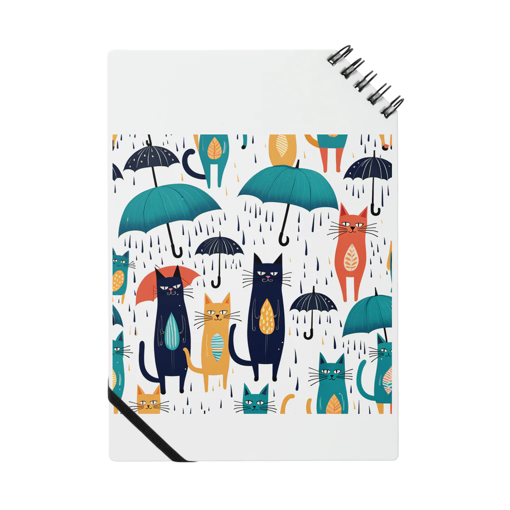 浪漫千代（ロマチョんの店）のRain, umbrella and cat Notebook