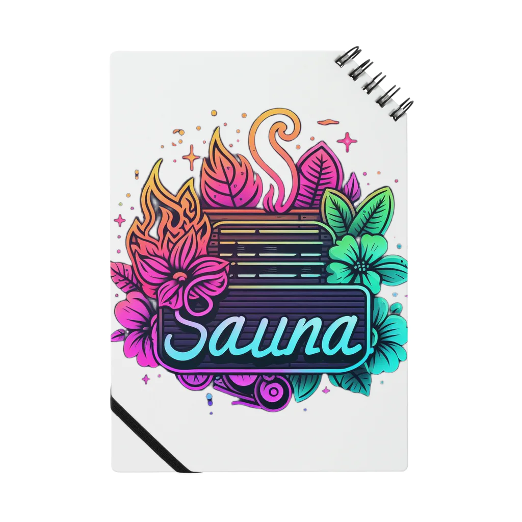 N SAUNA LOGOのプチネオン風花柄サウナロゴ ノート