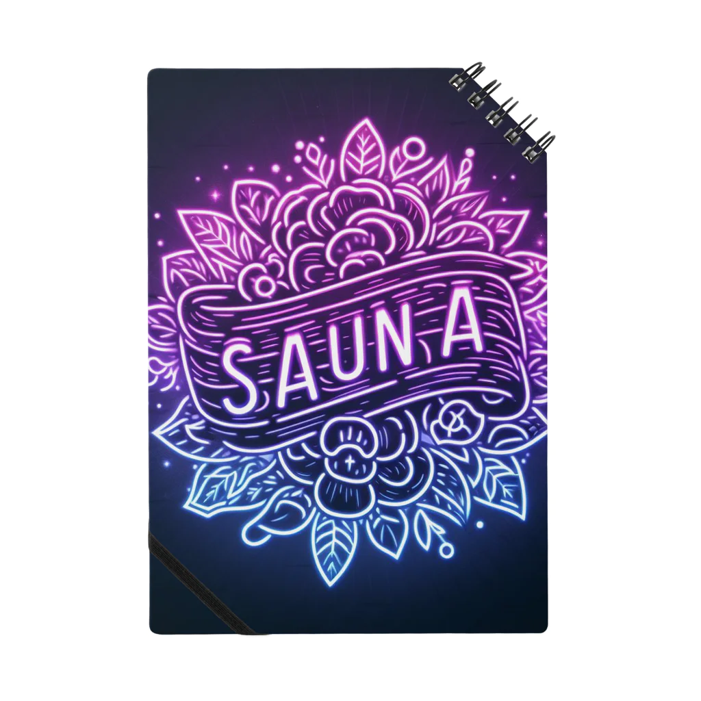 N SAUNA LOGOのネオン風花柄サウナロゴ10　花柄ver.3 Notebook