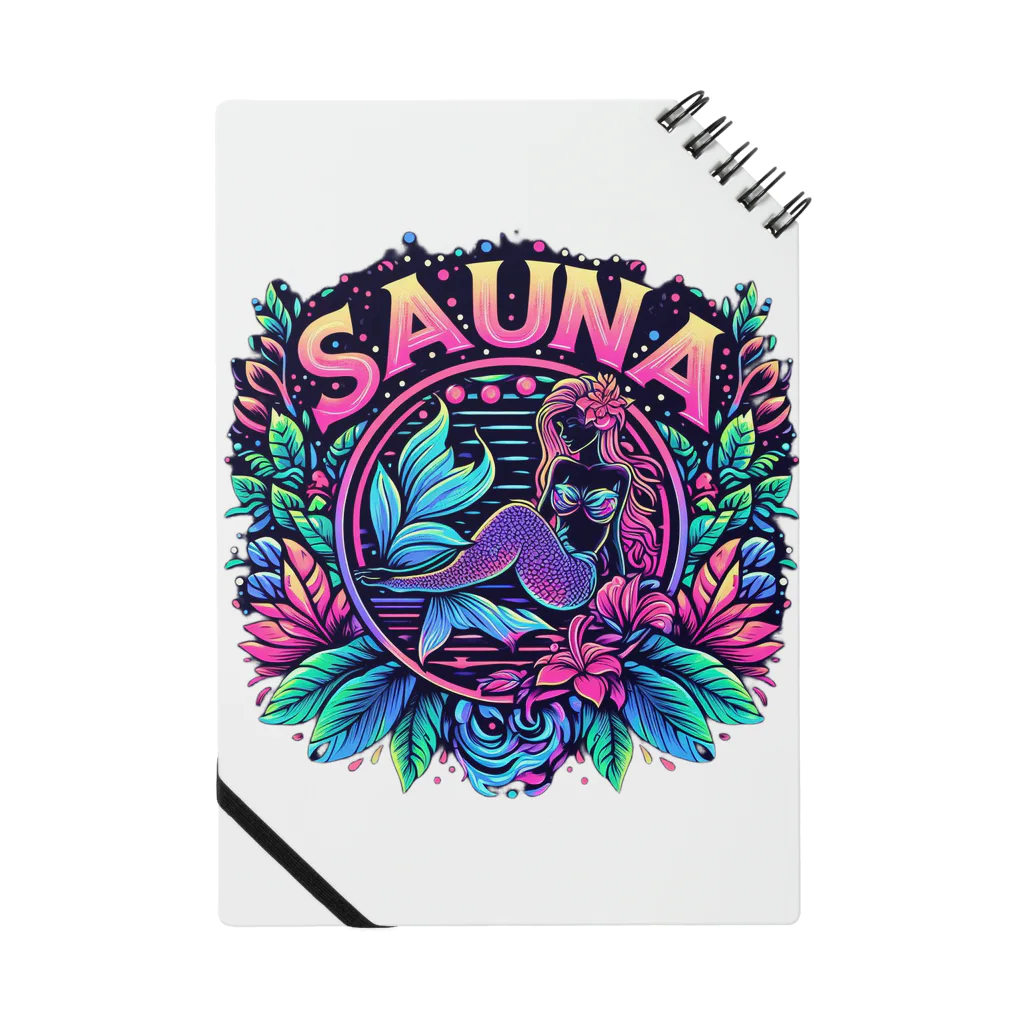 N SAUNA LOGOのプチネオン風サウナロゴ　花柄人魚 ノート