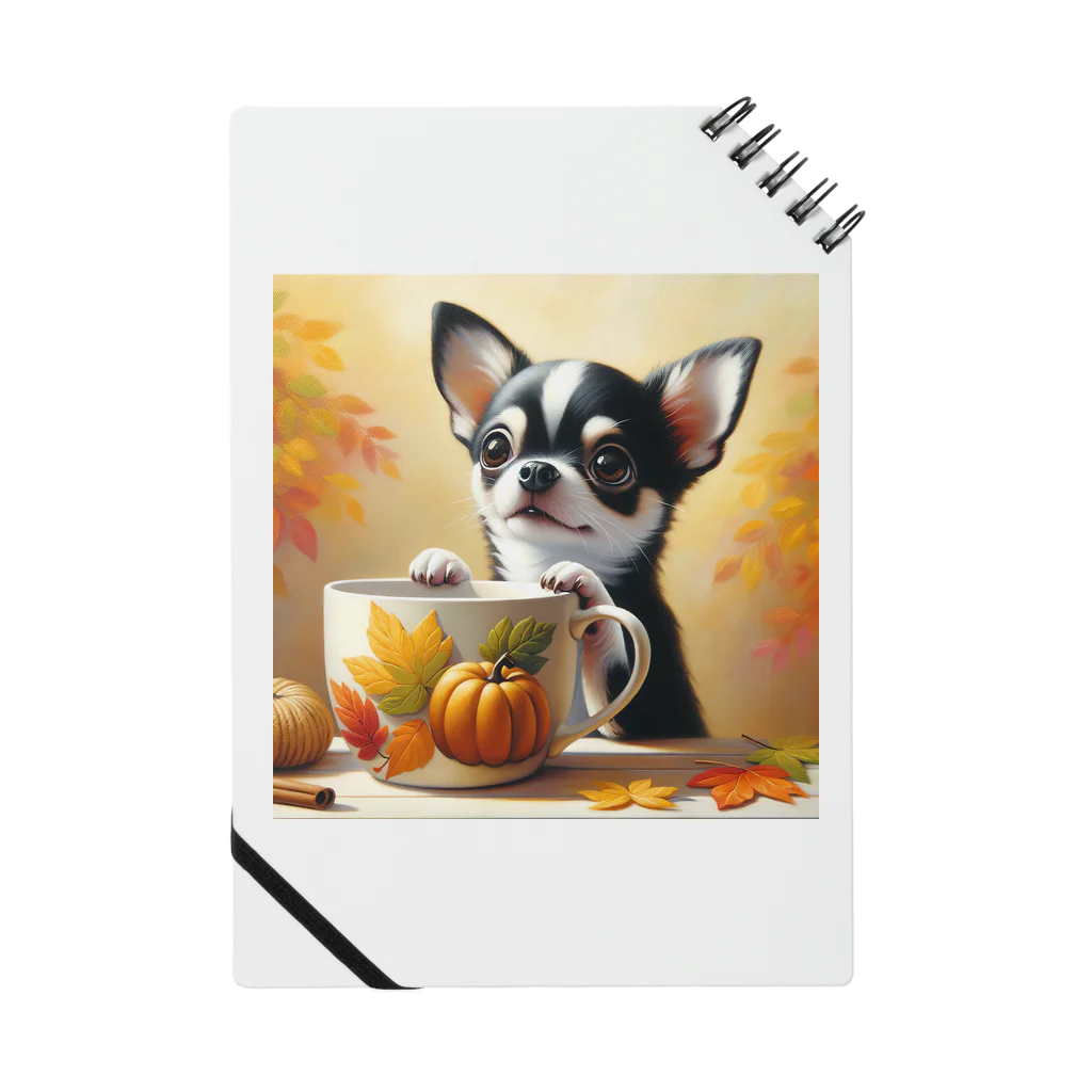 DeenaDeeのAutumn Curiosity: Chihuahua & Mug Magic 秋の好奇心: チワワとマグカップ Notebook