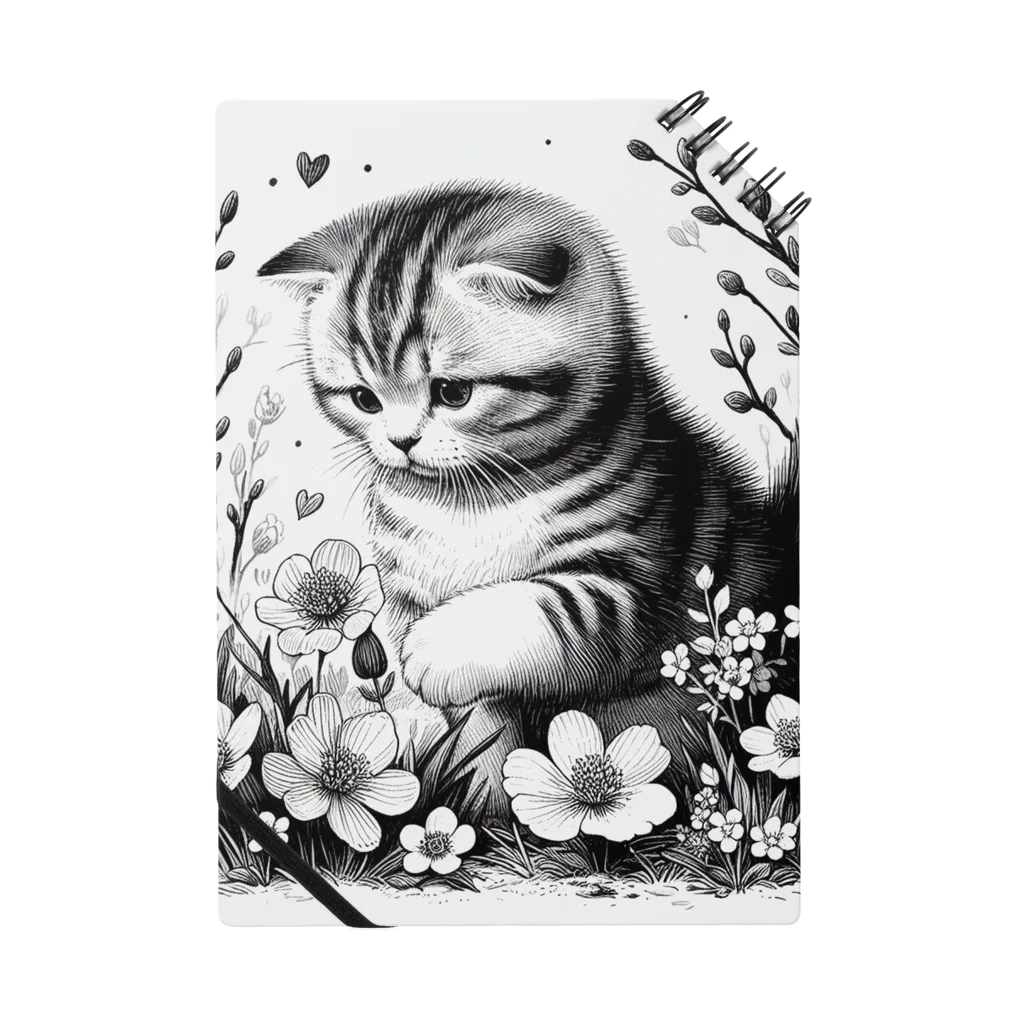 くつろぎ堂☆ネコにゃん☆イヌわんの春の子猫のスコティッシュフォールド Notebook