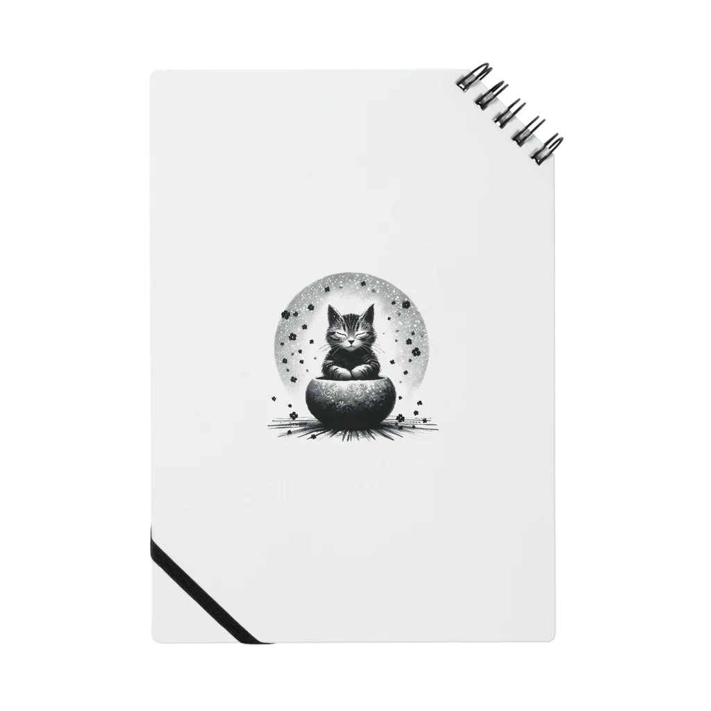 Wabi NekoyamaのHappy meditating cat Notebook