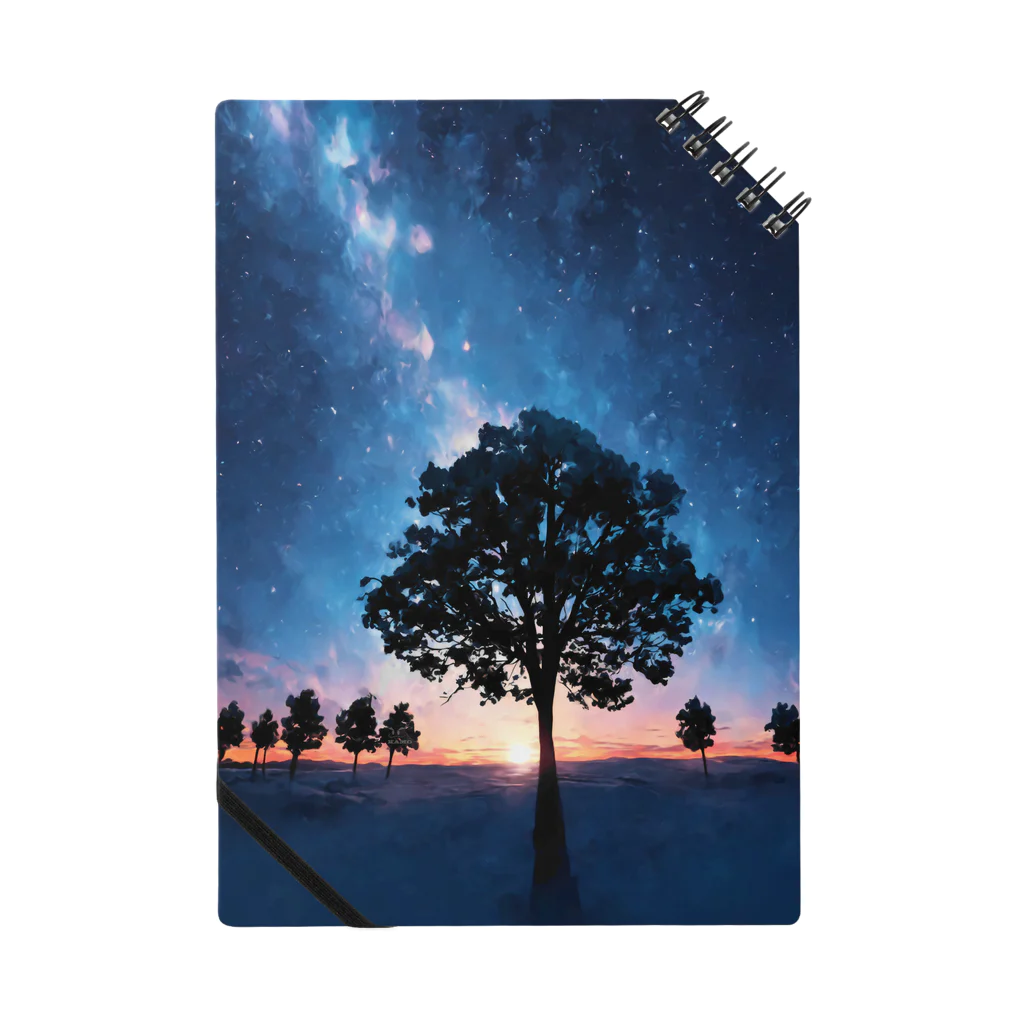 猫との風景の風景_星空と木 Notebook