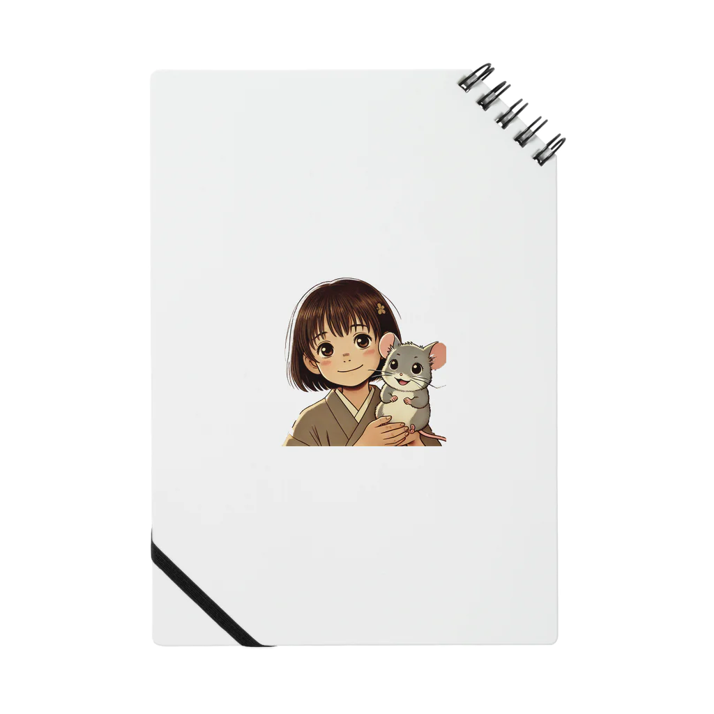 aqua-roomのさくらと小さな子ネズミ - イラスト: さくらとタロウが一緒に微笑んでいる場面 Notebook