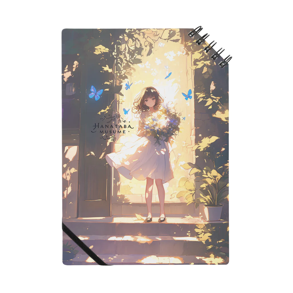 花束娘のThe Girl in the Light with Blue Butterflies in the Garden Notebook