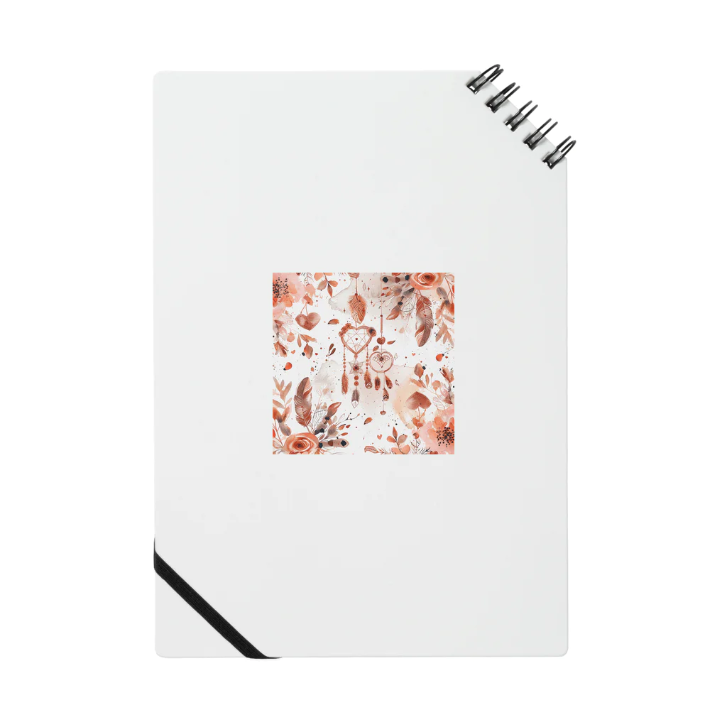 オンラインショップイエローリーフのハート　赤　飾り　羽根　葉　可愛い ノート