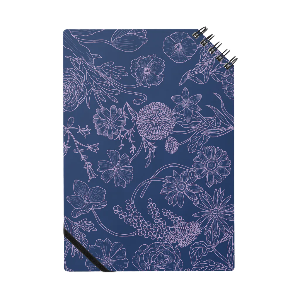 ふくしましおりのHappySpring花柄線画ver.（ネイビー） Notebook