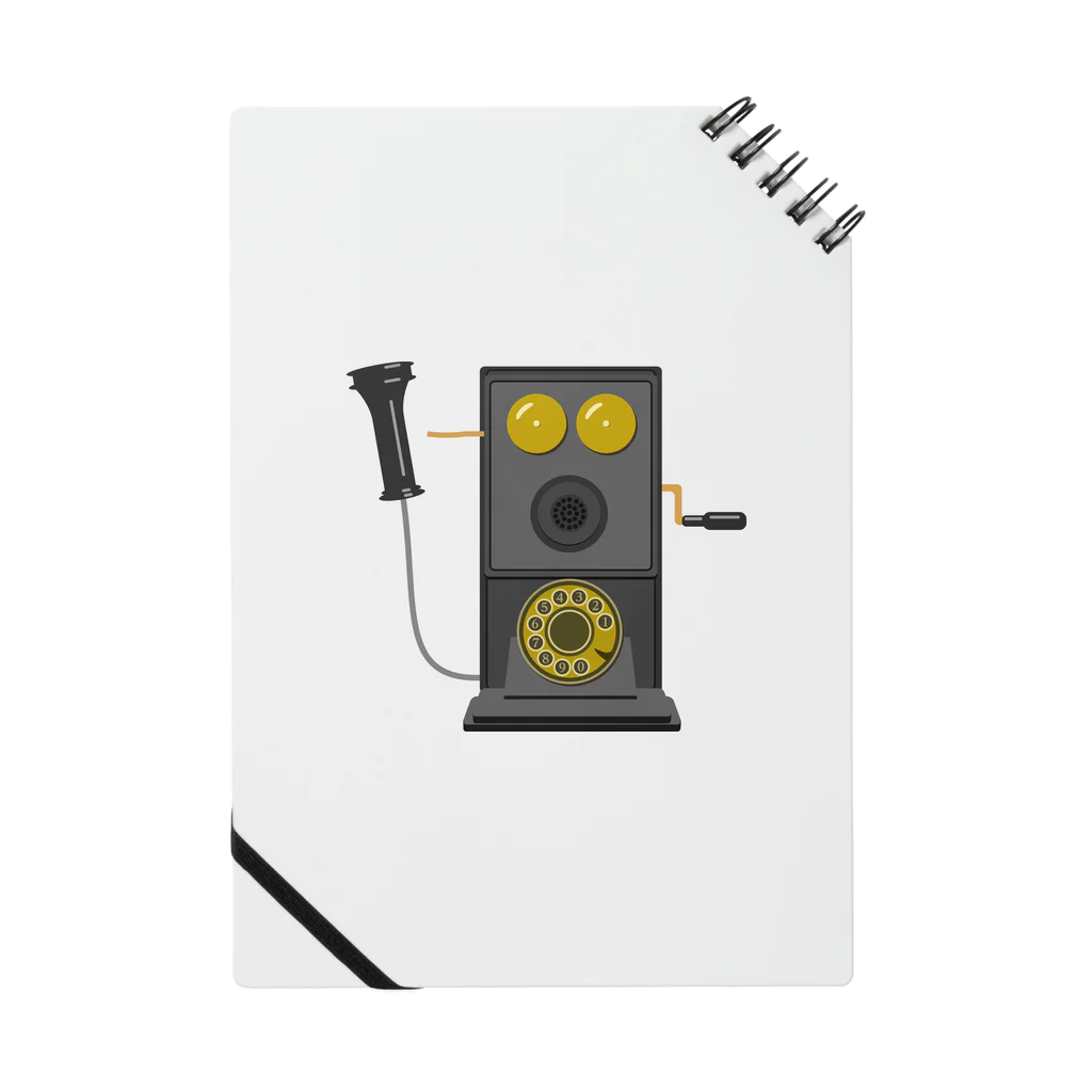 illust_designs_labのレトロな片耳受話器の片耳受話器の壁掛け電話（デルビル磁石式電話機）のイラスト  黒 受話器外しver ノート