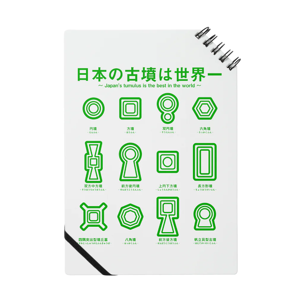 まろぽけっとの日本の古墳は世界一 デザイン乙型（緑） Notebook